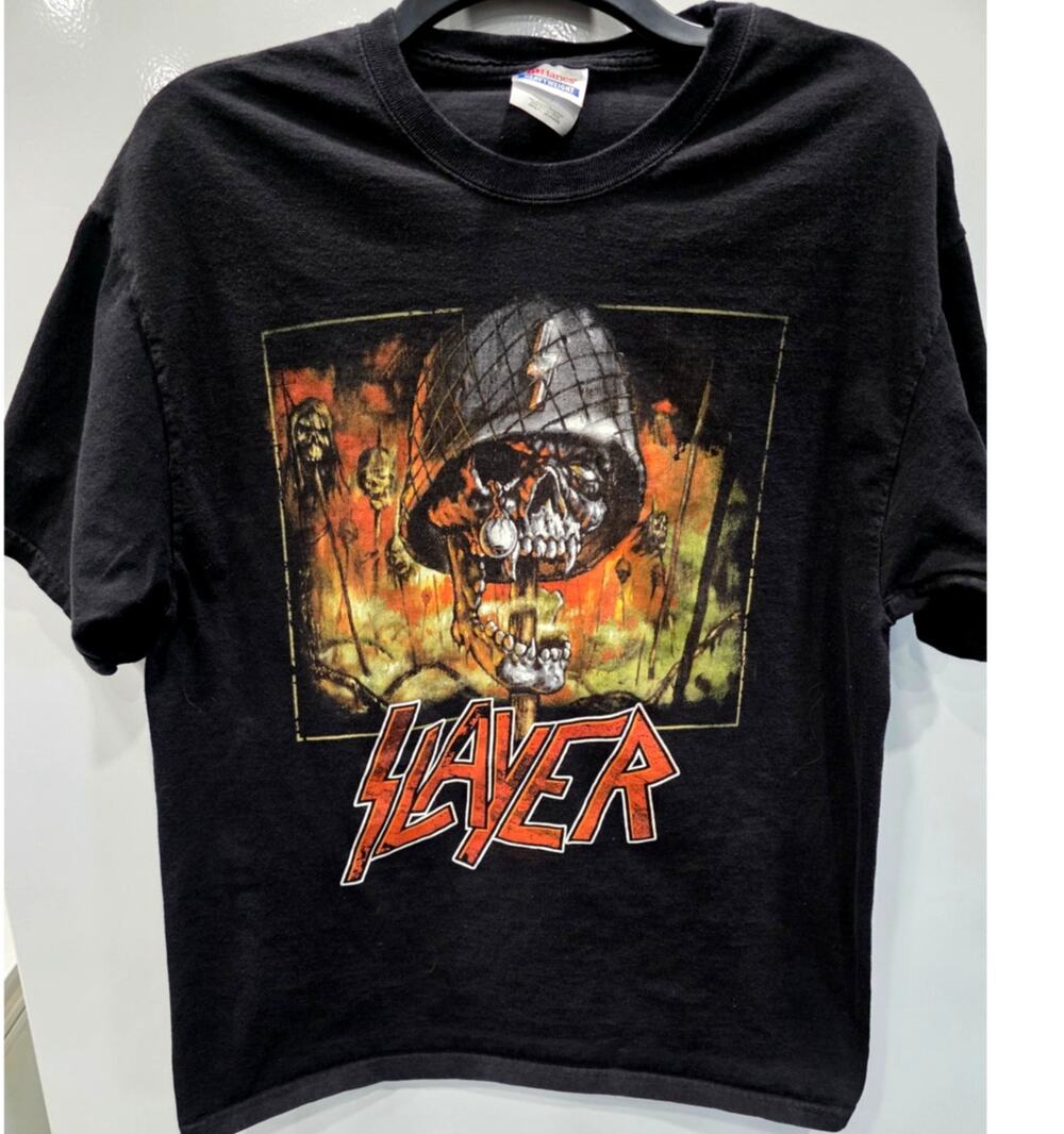 Vintage Slayer T Shirt Large Hanes Heavyweight Skull Metal Band Graphic Tee